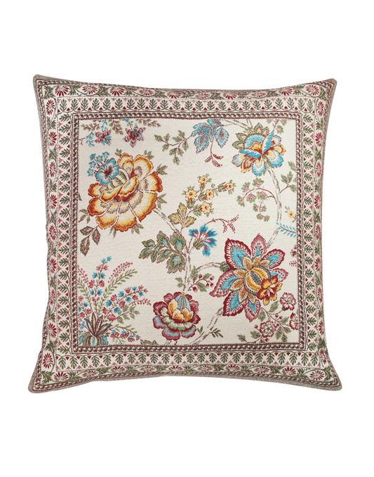 Garance Flowers Yellow Blue French Jacquard Pillow Cover