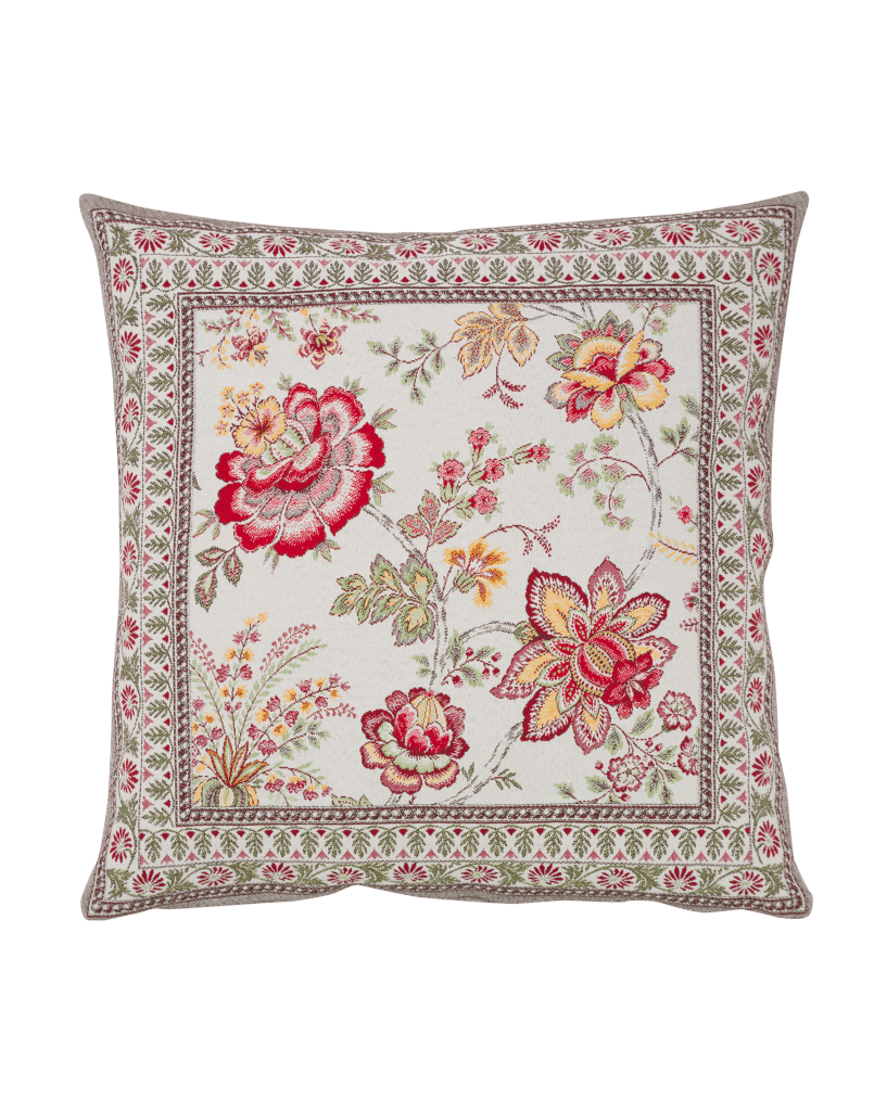 Garance Flowers Yellow Red French Jacquard Pillow Cover