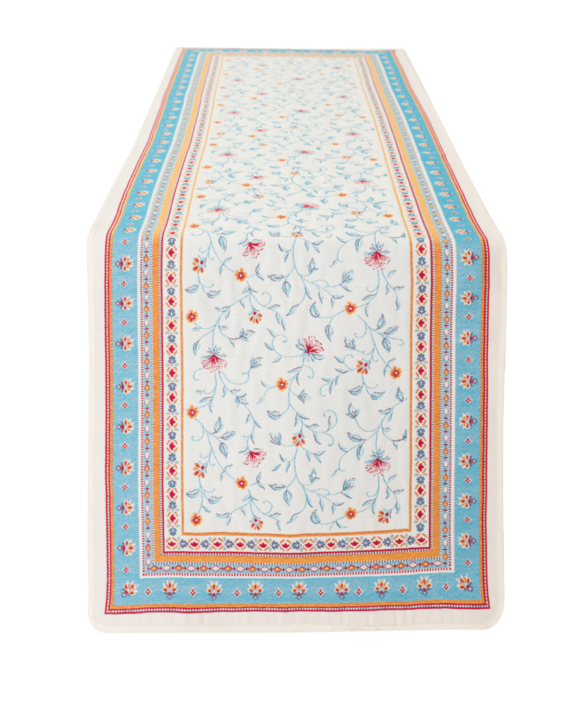 Roussillon Turquoise Floral French Jacquard Table Runner