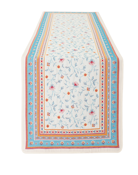 Roussillon Turquoise Floral French Jacquard Table Runner