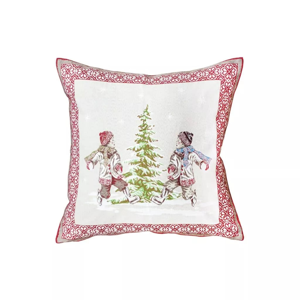 Luge Ski Snowman French Jacquard Pillow Cover