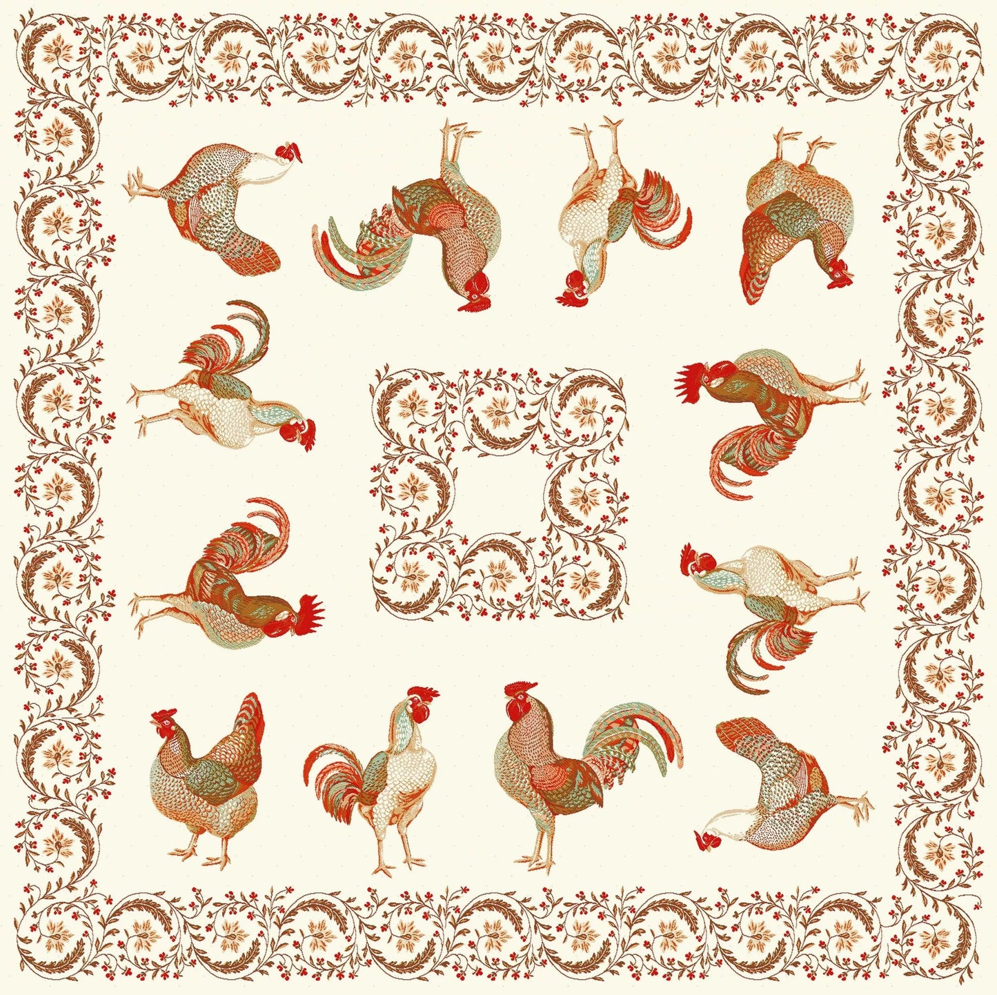 Chanteclair Chicken Square French Jacquard Table Cover 39” X 39”