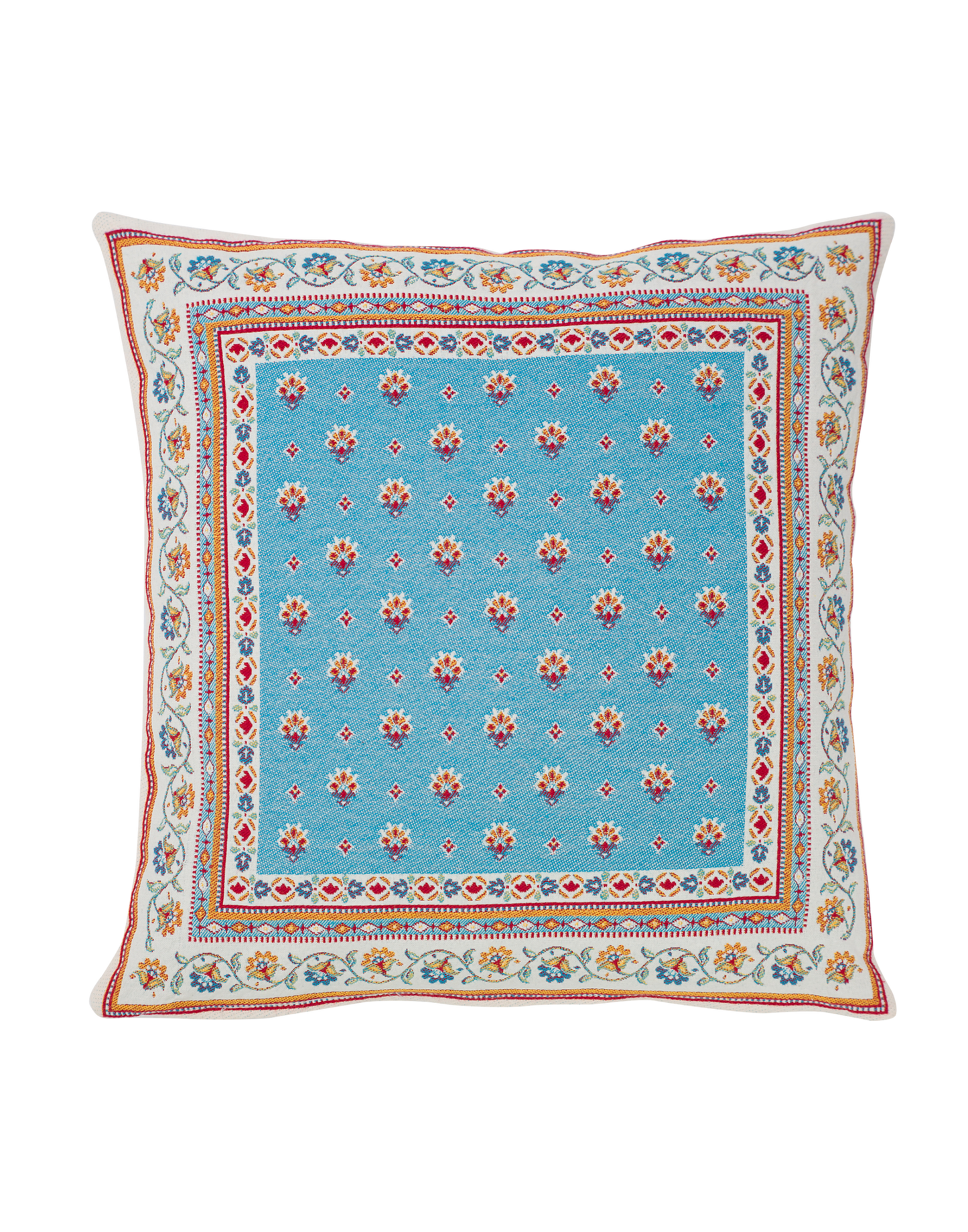 Roussillon Turquoise Floral French Jacquard Pillow Cover