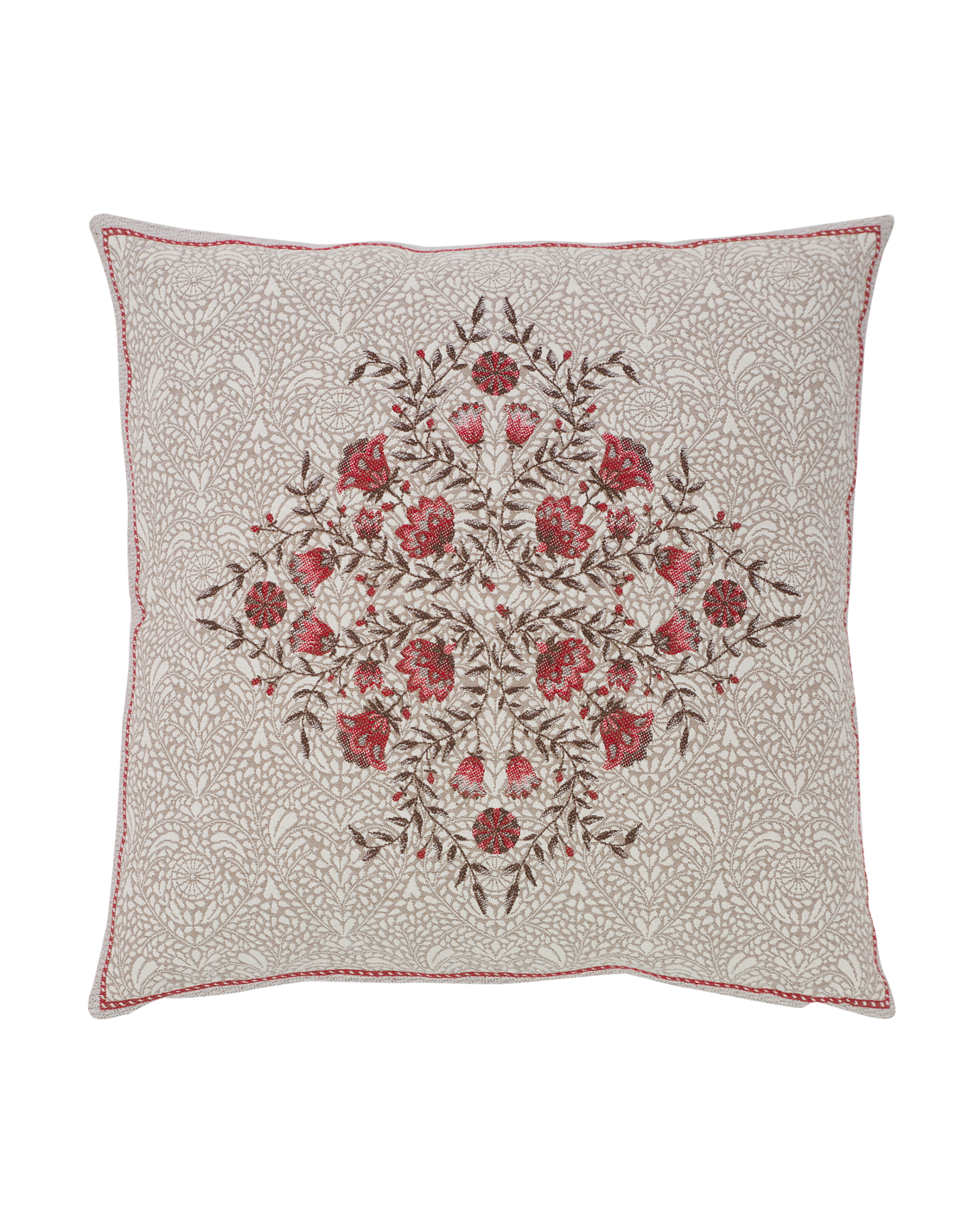 Aubrac Taupe Floral French Jacquard Pillow Cover