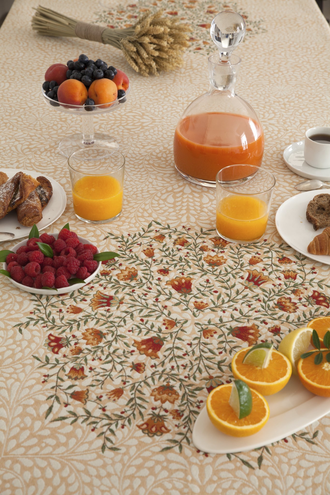 Aubrac Ecru Orange French Jacquard Tablecloth 56” X 98”