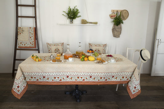 Aubrac Ecru Orange French Jacquard Tablecloth 56” X 98”