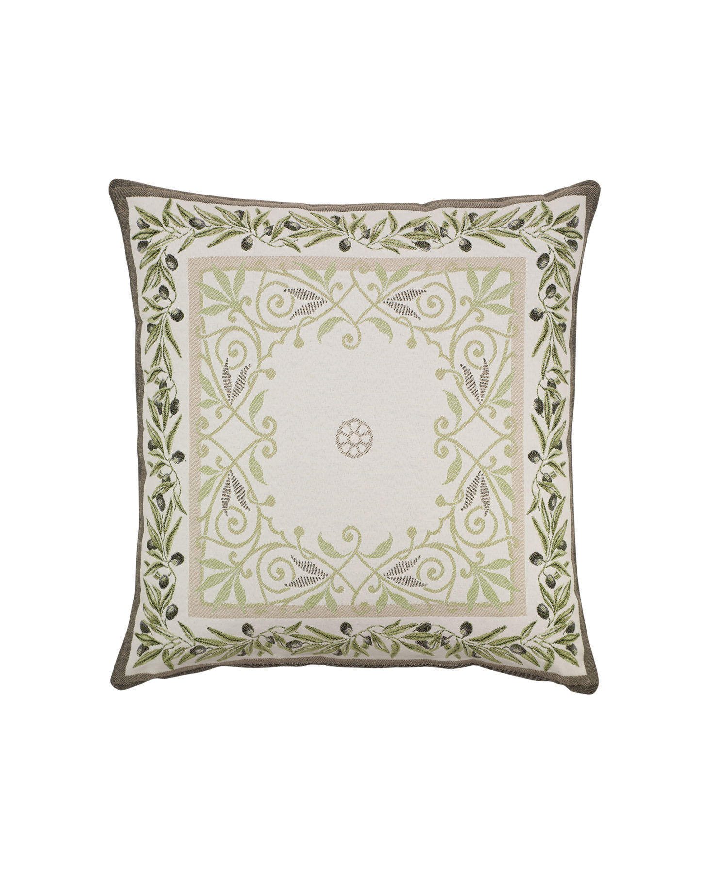 Auriol Olive Twigs Linen Green French Jacquard Pillow Cover