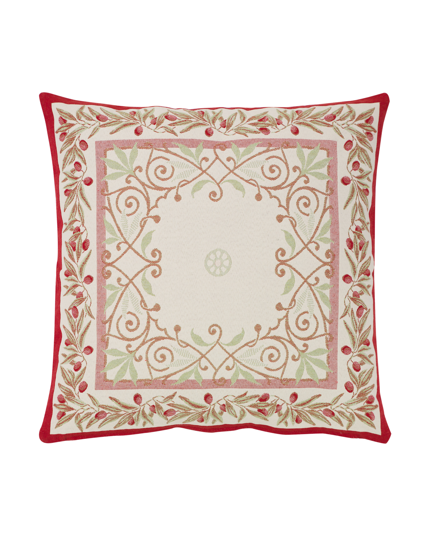 Auriol Olive Twigs Red French Jacquard Pillow Cover