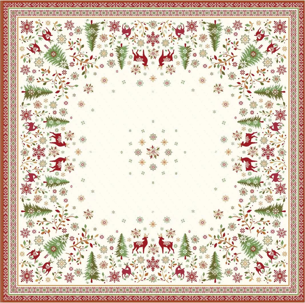 Vallee Red Green Holiday Square French Jacquard Table Cover 39” X 39”