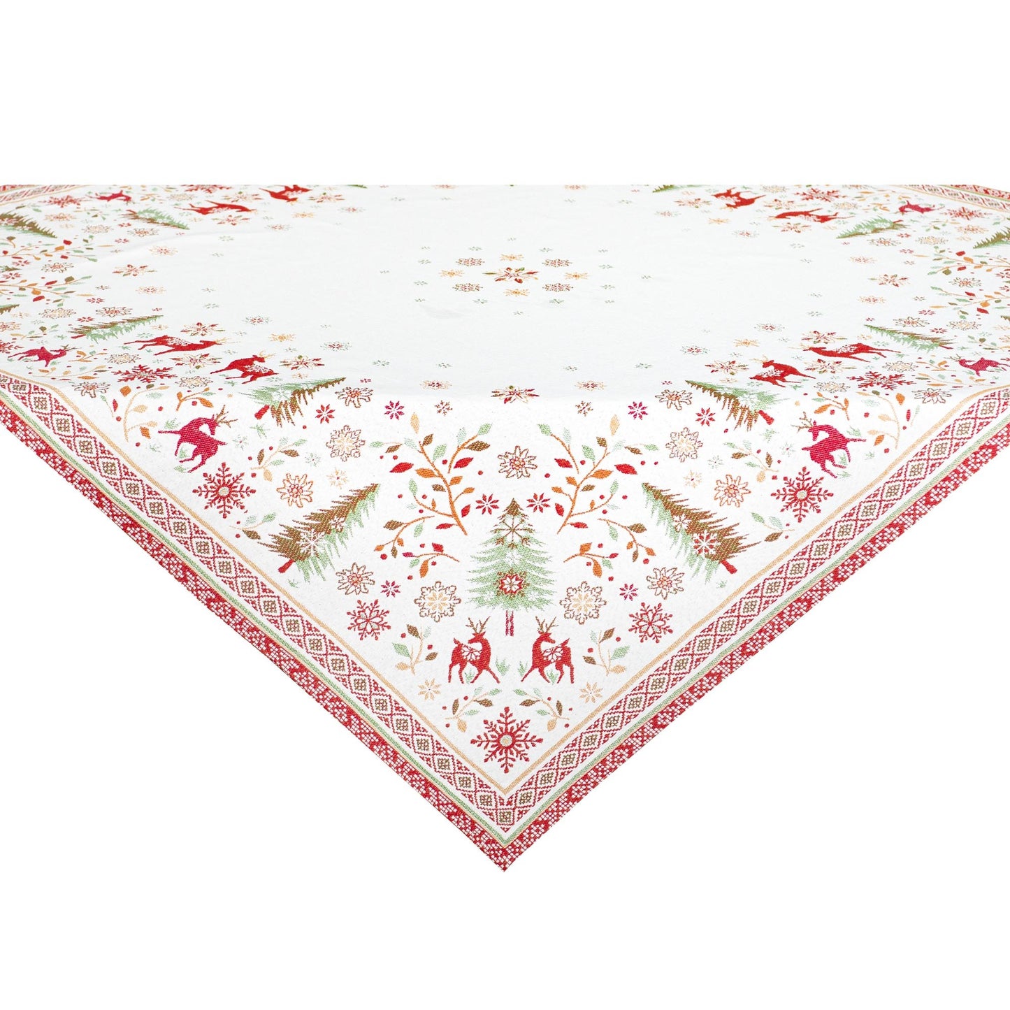 Vallee Red Green Holiday Square French Jacquard Table Cover 39” X 39”