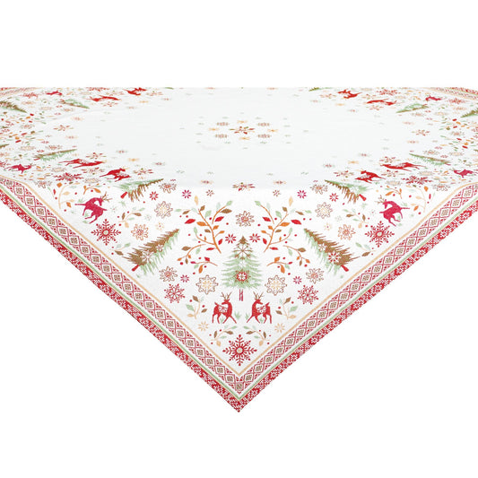 Vallee Red Green Holiday Square French Jacquard Table Cover 39” X 39”