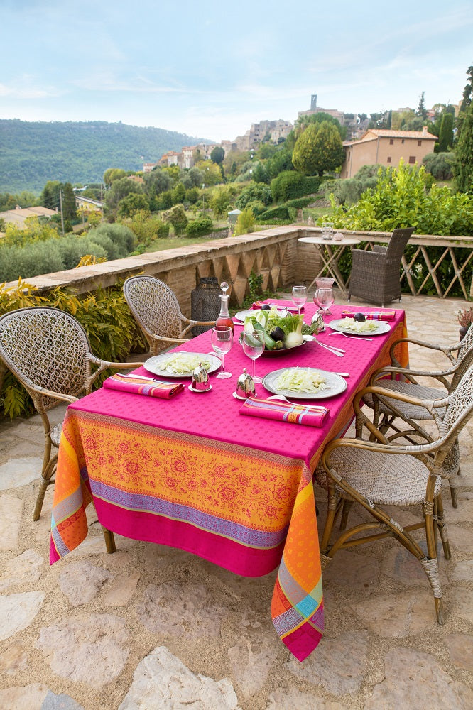 Massilia Fuchsia Jacquard Tablecloth (Water-Repellent)