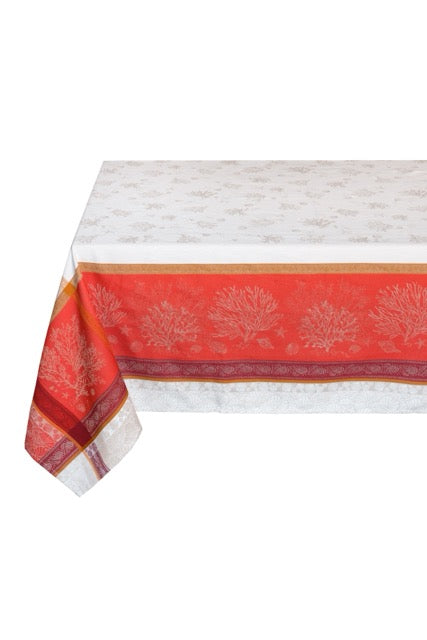 Oceane Coral Jacquard Tablecloth (Water-Repellent)