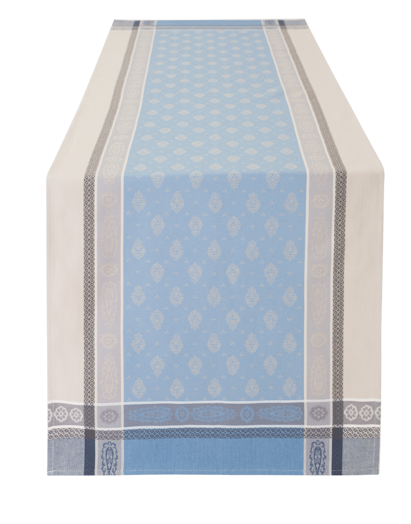 Vaucluse Ecru  Blue Jacquard Table Runner (Water-Repellent)