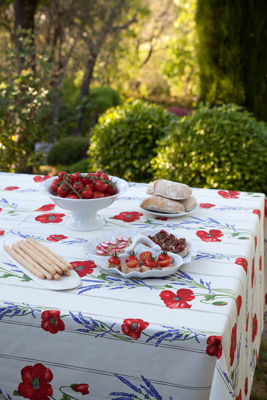 Poppy White Coated Tablecloth 60” X 98”