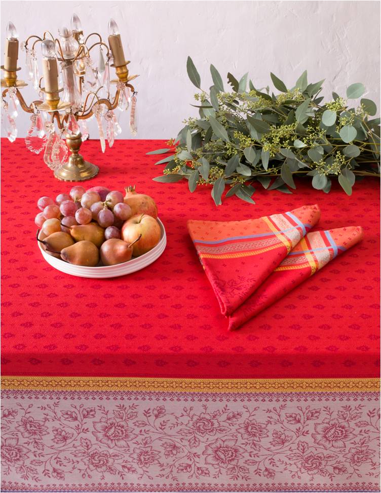 Massilia Red Jacquard Tablecloth (Water-Repellent)