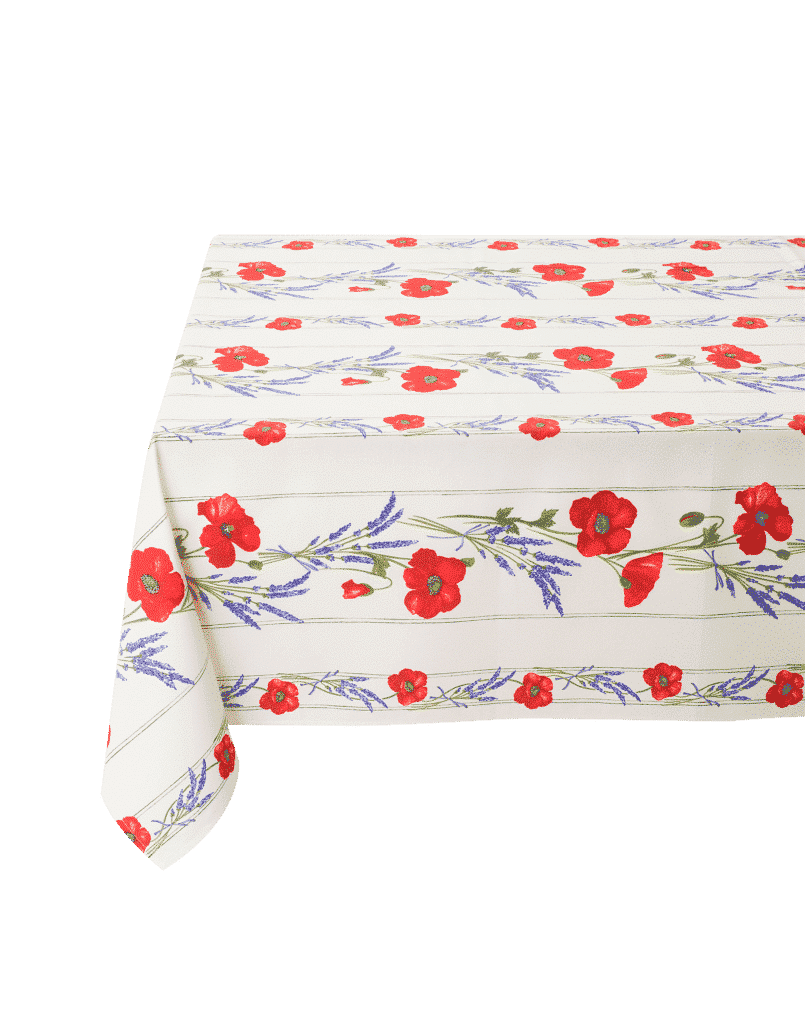 Poppy White Coated Tablecloth 60” X 98”