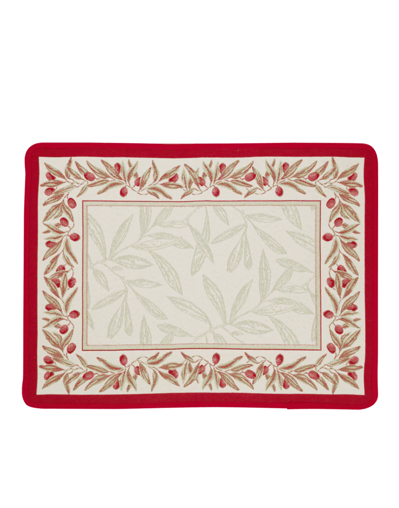 Auriol Olive Twigs Red French Jacquard Placemat