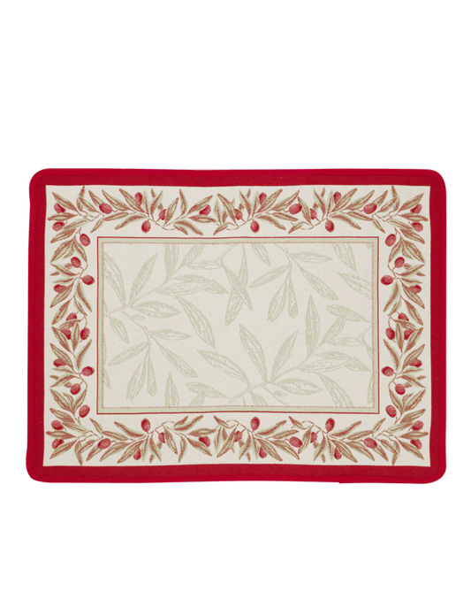 Auriol Olive Twigs Red French Jacquard Placemat