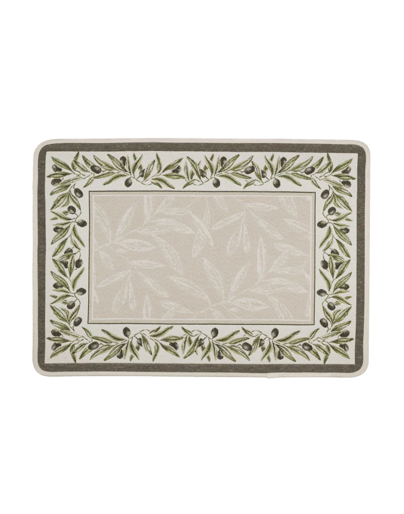 Auriol Olive Twigs Linen Green French Jacquard Placemat