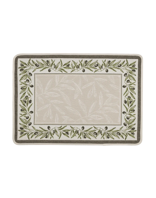 Auriol Olive Twigs Linen Green French Jacquard Placemat